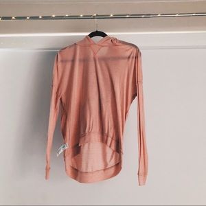 Comfortable pink/white striped long sleeve hoody